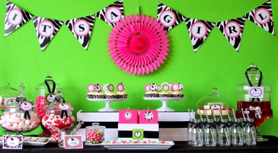 DIY Printable Hot Pink and Lime Green Zebra Diva Baby Shower Party Package Il_570xn