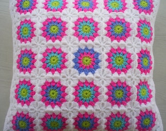 the flowery crochet granny square cushion cover / pillow cover