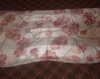 vintage ladies head neck scarf white pink flowers