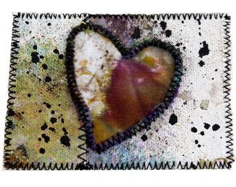 Mixed Media Heart ACEO Art Card - Fiber Art Painted