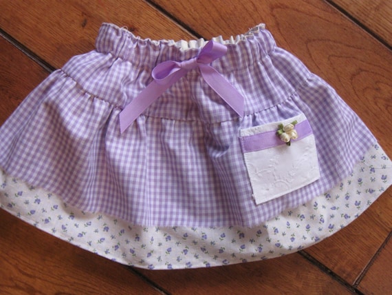 Toddler Size 3T Purple Lavender Lilac Gingham Check OOAK One of a Kind Skirt Ready to Ship RTS