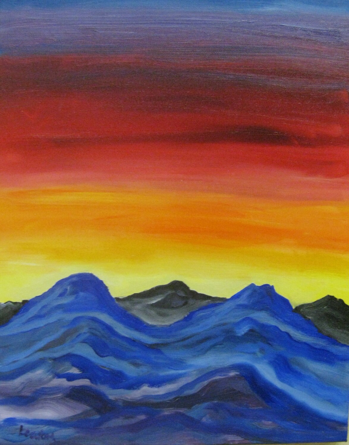 Mountain sunset painting Original oil painting on wrapped