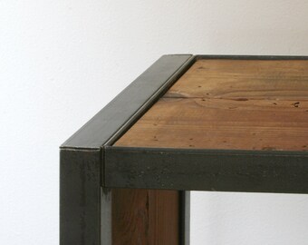 island barn case - modern industrial bookcase etagere shelving from high recycled content steel and reclaimed wood