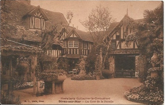 Beautiful Sienna Sepia Seine Antique Postcard of a French Hotel in Normandie approx 1910s