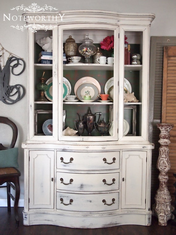 Items similar to Weathered White China Hutch on Etsy