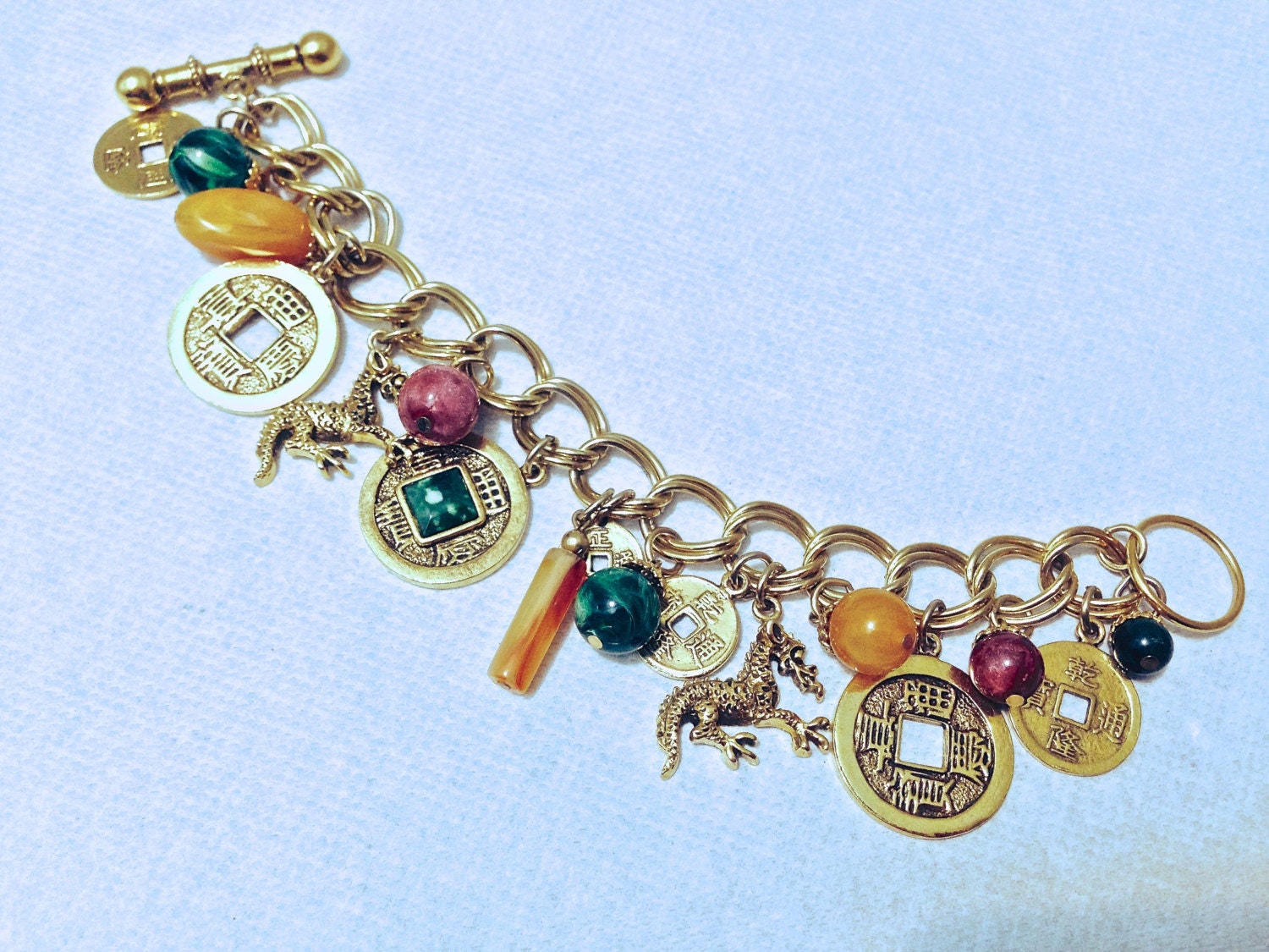 Vintage Gold Asian Charm Bracelet Chinese by sorellasvintagejewel