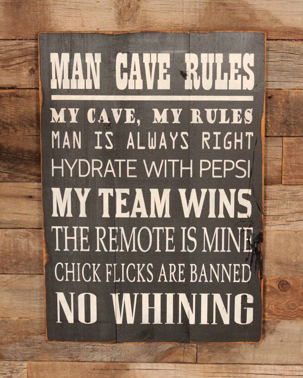 Large Wood Sign Man Cave Rules Subway Sign