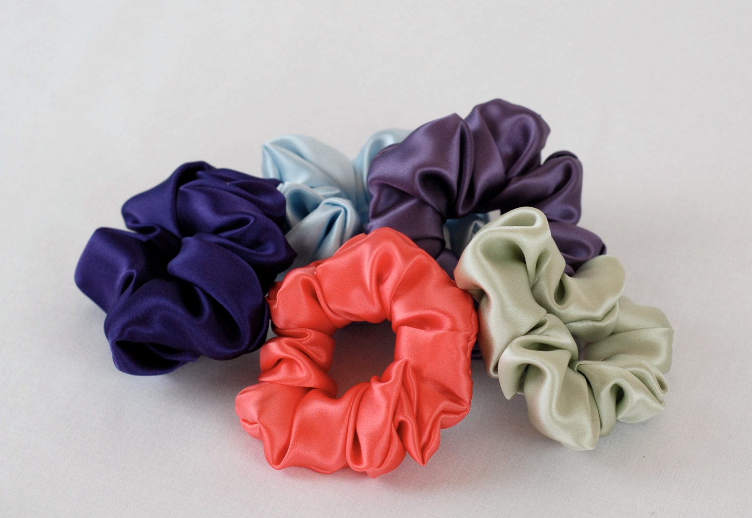 Pure Silk Hair Scrunchies Set of 5 Your Choice of Colors in