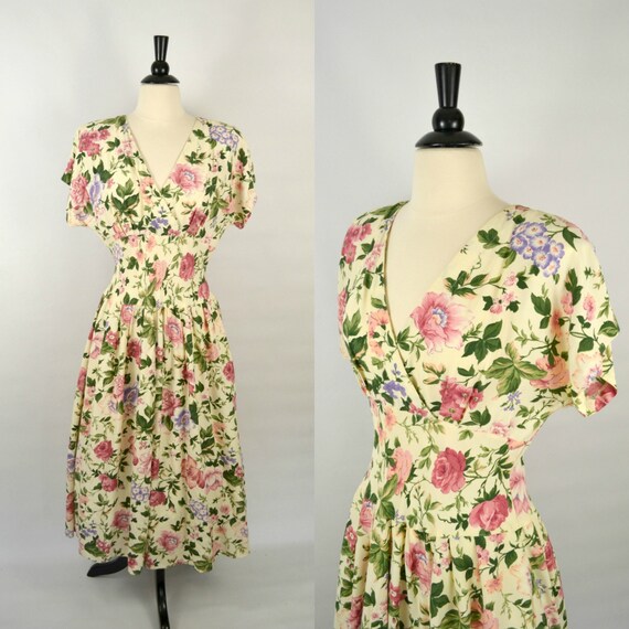 1980s Spring Floral Print Maxi Dress by by KrisVintageClothing