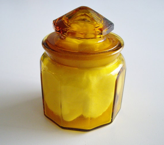 Vintage Jar Amber Yellow Glass Jar with Lid or Container by