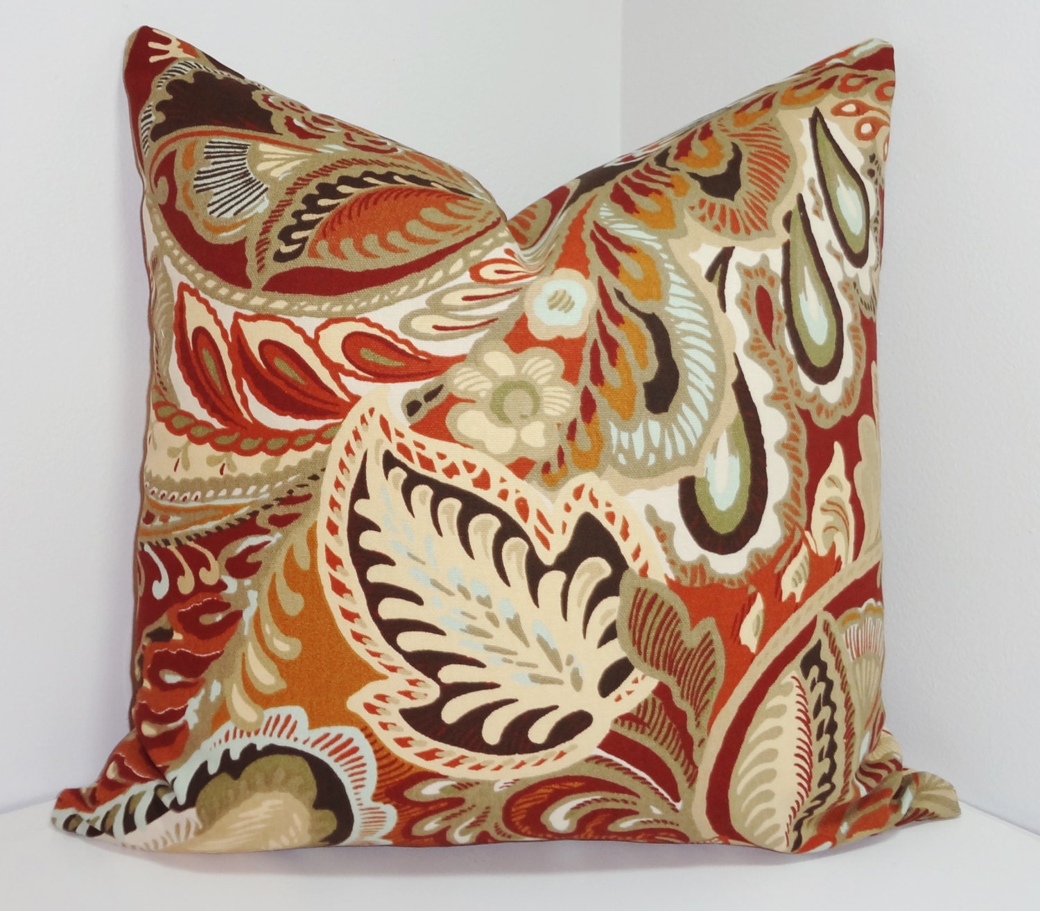 Decorative Pillow Large Floral Brown Blue Rust Gold by HomeLiving