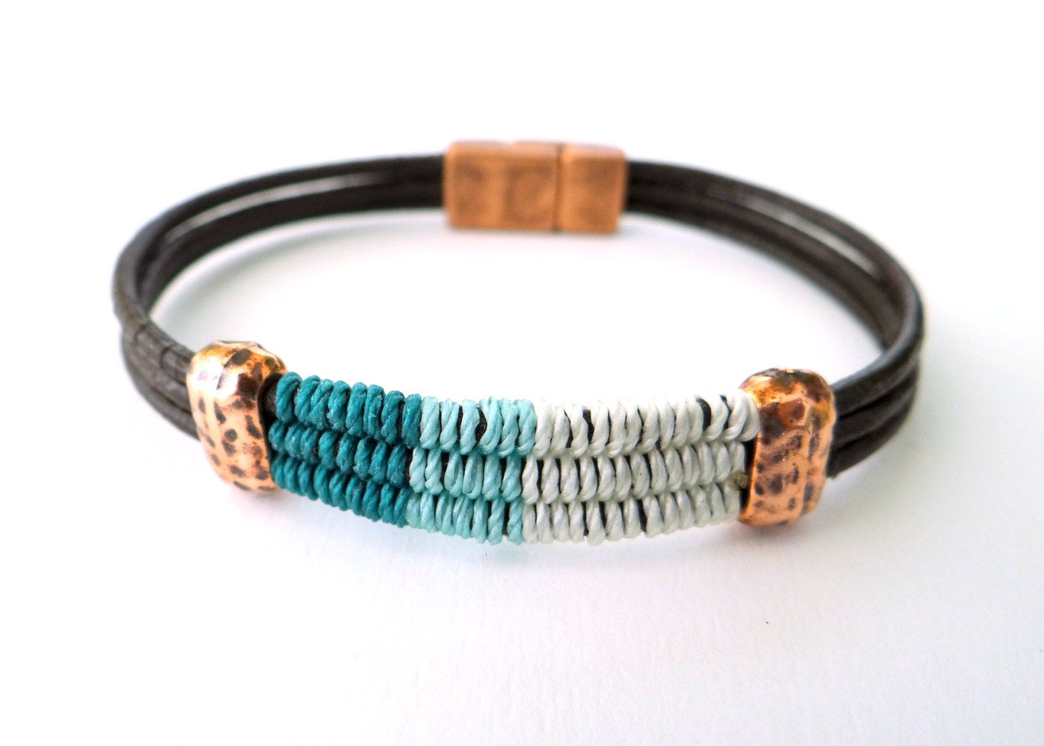 Thread & Leather Bracelet with Antique Copper Beads