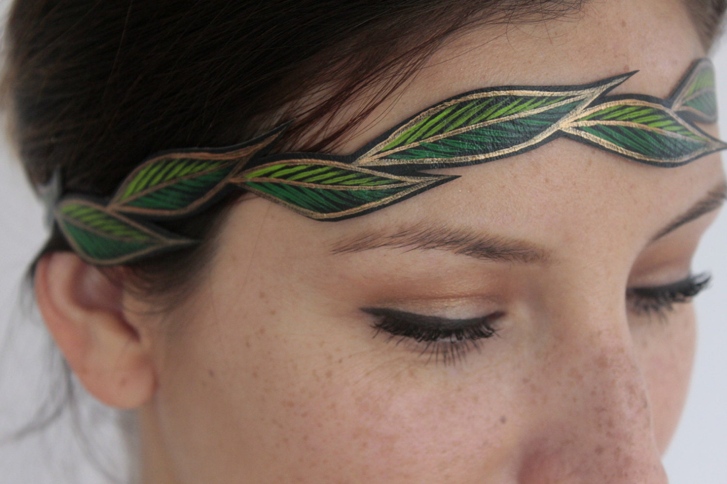 Women's Headband Fall Cascading Green Leaves Faux