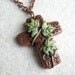 Cross Pendant, Ivy Vine, Wood-Look Clay Cross, Religious Pendant, Greens and Brown, Polymer Clay