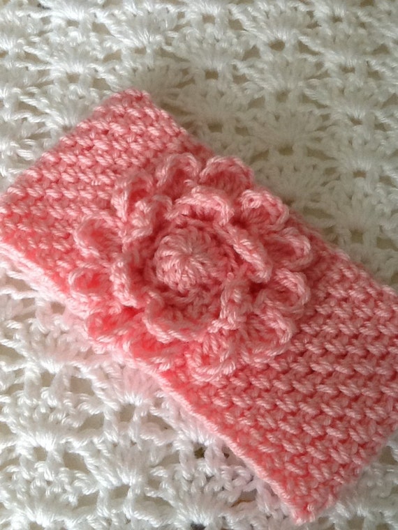 Crochet Women's or Child's Headwarmer, Pink Headwarmer, Crochet Headwarmer, Winter Hat, Accessories, Headwarmer with Flower
