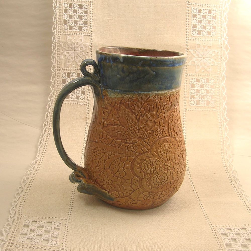 Large Pottery Stoneware Beer Mug Beer Stein Tankard 32 oz