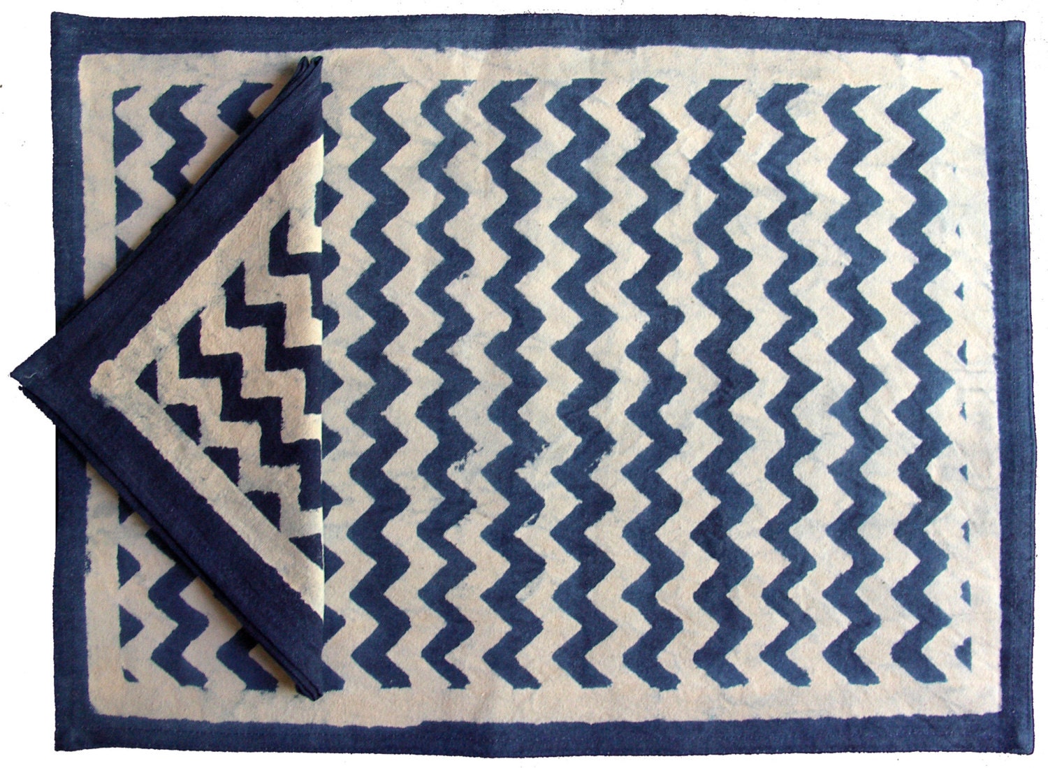 Indigo Zigzag Print Placemat and Napkin set 8 pieces 100