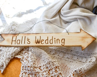 Rustic Engraved Weddding Wood Arrow Personalized with Bride and Groom names