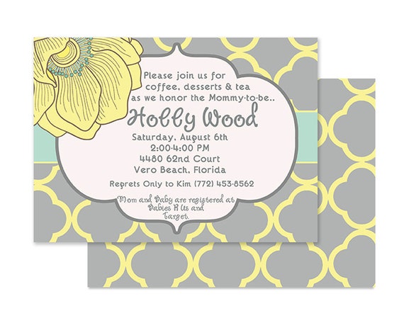 Modern Yellow & Gray Blossom Bridal or Baby Shower invite-Custom printable Il_570xn