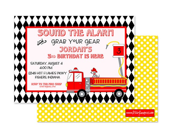 FIRE TRUCK BIRTHDAY Party, Invitation, Digital File or Printed Invitation Il_570xn