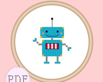 Kawaii Robot Mini Cross Stitch Pattern PDF INSTANT DOWNLOAD