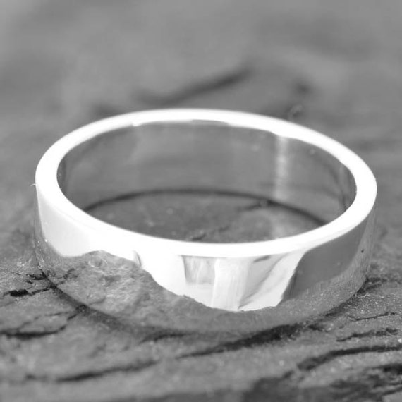 18K palladium white gold ring, 4mm x 1mm, flat, wedding band, wedding ...