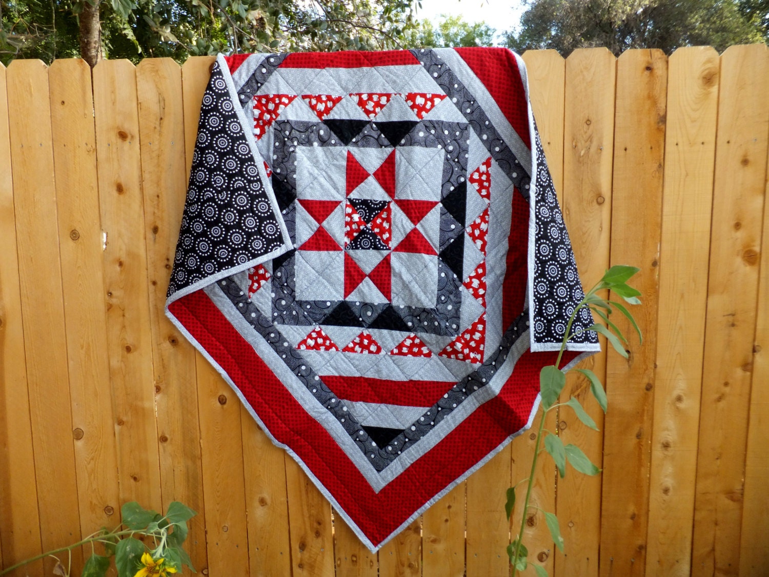 Handmade Patchwork Quilt Amish Style Red Star Quilt Lap