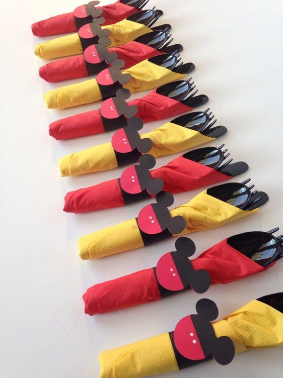 Mickey Mouse Birthday Party Cutlery, wrapped utensils, party supplies