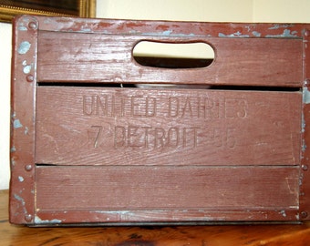 Vintage United Dairies Detroit MI Wooden Milk Crate Industrial Vintage United Dairies Detroit MI Wooden Milk Crate Industrial
