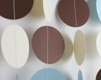 Baby Boy Shower Decoration- Light blue, Ivory and Brown Paper Garland