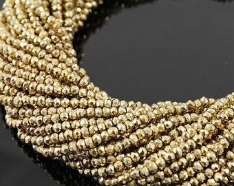Gold Pyrite Beads Natural 5 to 13 Inch Strand Drilled 3.5mm Rondelle Semiprecious Faceted Gemstone Beads Take 20% Off Jewelry Craft Supply