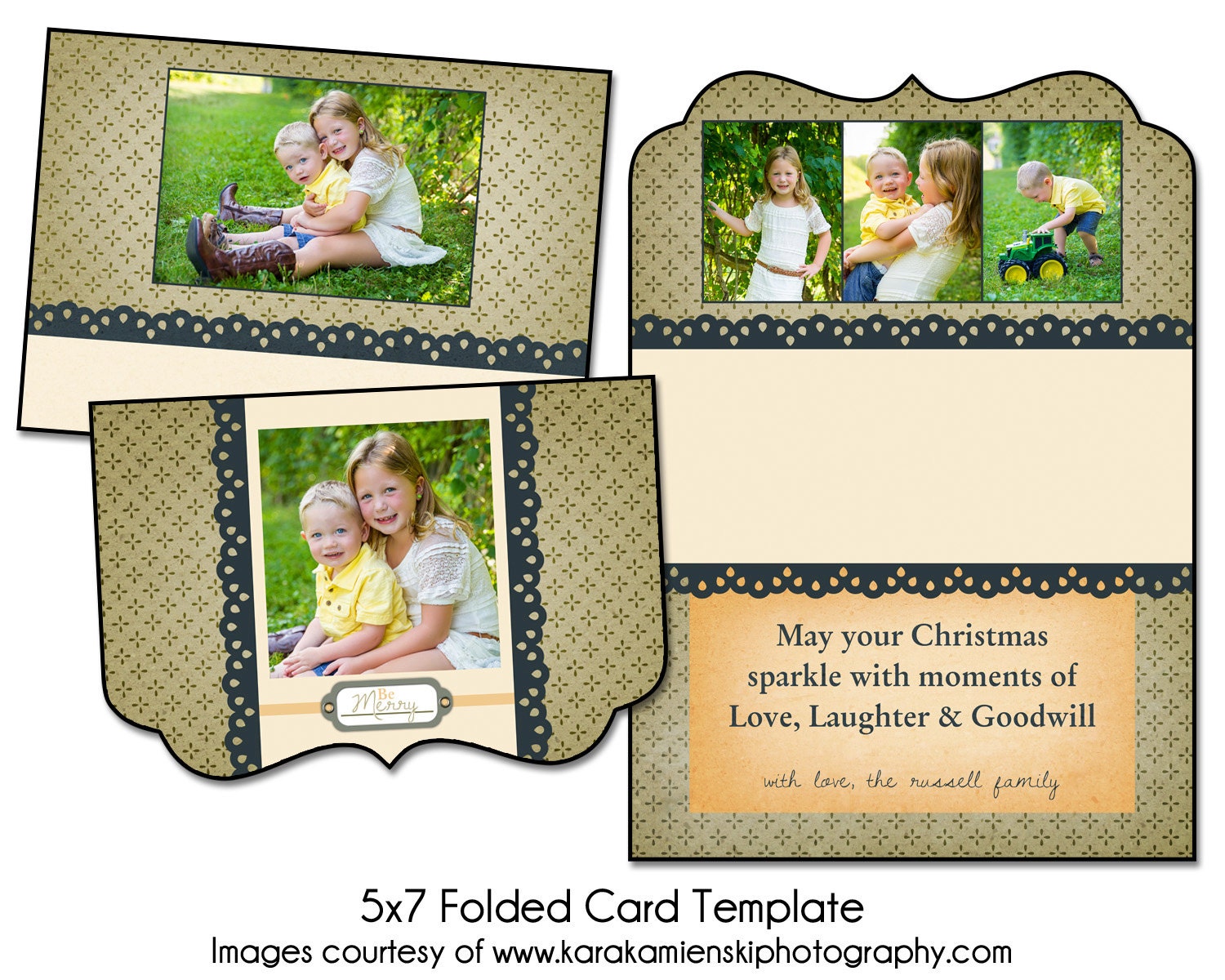 Christmas Card Template COUNTRY CHRISTMAS 5x7 Folded Card