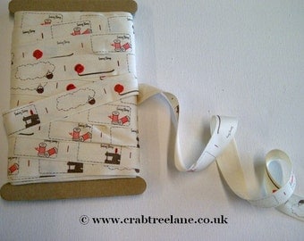 Sewing Label Printed Ribbon - 20mm - Per Metre - Cream Printed Cotton - Retro Craft Sew Trim