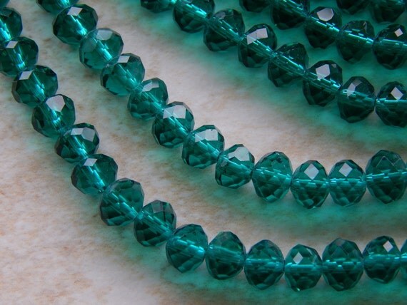 6X4mm Dark Teal Green Faceted Glass Crystal by whitewillowcreek
