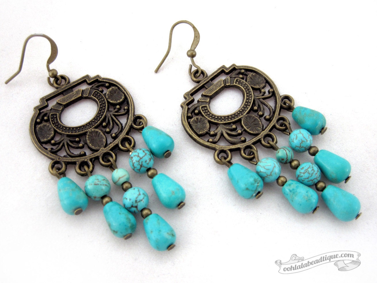 Turquoise chandelier earrings Boho jewelry long dangles