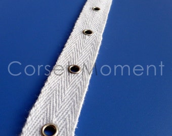 4 Yards x White Corset Cotton Twill Eyelet Tape Silver Grommet Fastening Tape 2cm Wide
