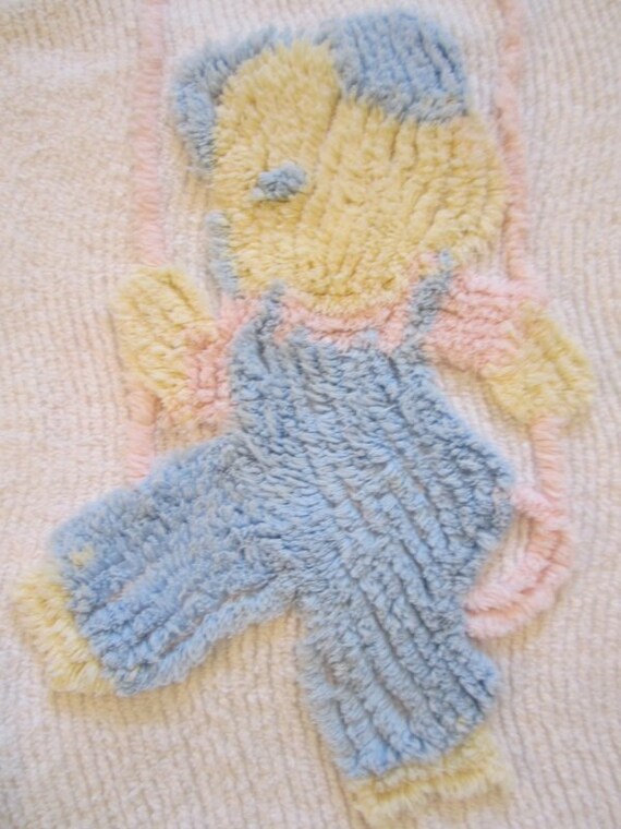 ON SALE Vintage Chenille Crib Blanket Teddy Bear Baby Child