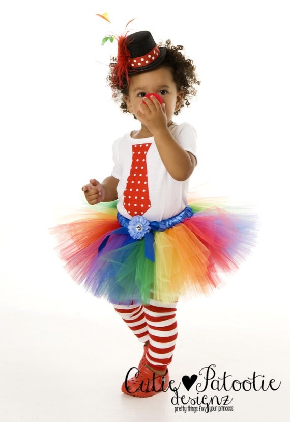 Tutu Skirt - Halloween or Birthday Costume - Rainbow - Cutie Patootie Clown - 12 Month to 2 Toddler Girl - Cutie Patootie Designz Il_570xn