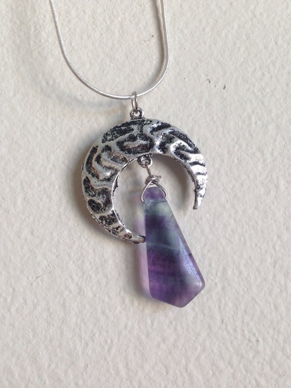 Crescent Moon Crystal Necklace Fluorite