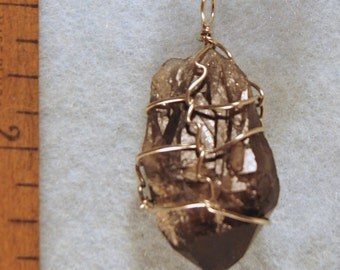Self Healed Smoky Quartz Arkansas Crystal Wire Wrapped Pendant