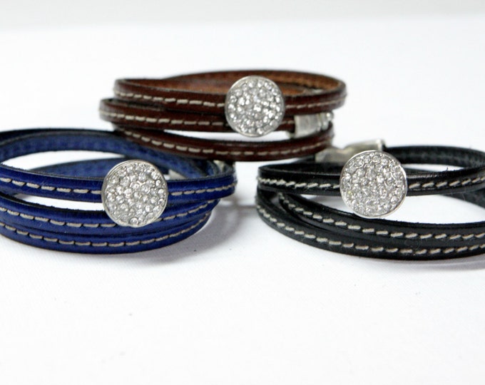 Women Wrap Bracelet With Crystal Bead - Leather Bracelet With Charm