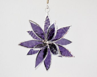 3D Stained Glass Suncatcher. Violet/Purple Flower. Flower of Life - Swirl.