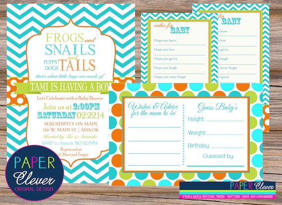Boys shower invitation party pack, frogs and snails, invite bundle - digital file, printable #4598 Il_570xn