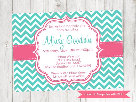 Bachelorette Invitation - Printable Bachelorette Chevron Invite - Colors and Text Customizable Il_570xn