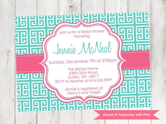 Bridal Shower Invitation - Printable Shower Themed Greek Keys Invite - Colors and Text Customizable Il_570xn