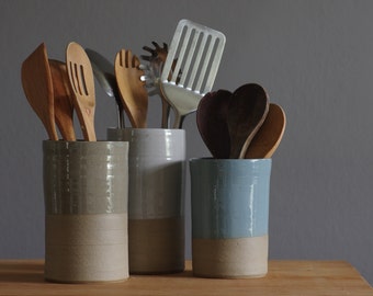 One utensil holder or vase in your choice of clay and glaze color. Modern handmade pottery utensil holder by vitrifiedstudio