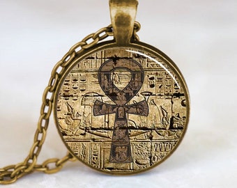 Egyptian Necklace, Egyptian Ankh Pendant, Eternal Life pendant, Egyptian Jewelry, Bronze (PD0287)