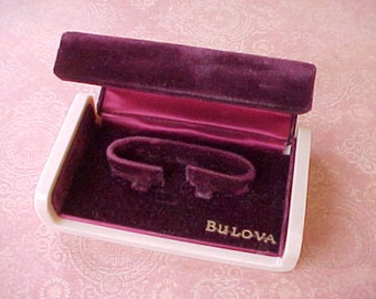 Lovely Vintage Bulova Watch Box with Burgundy Panne Velvet
