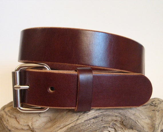 Men's Heavy Duty Leather Belt Brown 1.75 Wide by AngelLeatherShop