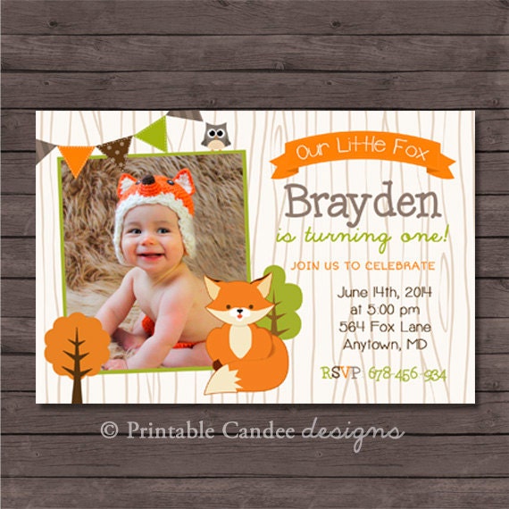 Little Fox Birthday Invitation DIY Custom by printablecandee